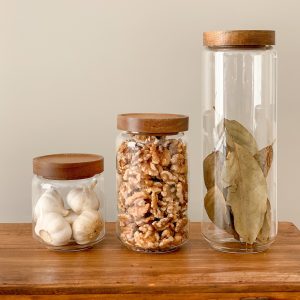 Glass Pantry Jars with Wooden Lids – Kitchen Storage, Food Jars (3 Sizes)