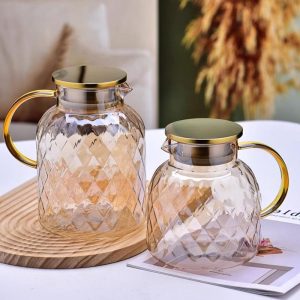 Amber Borosilicate Glass Teapot and Teacup Set with Multiple Size Options