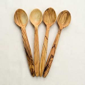 Olive Wood Spoon Set of 4, Wooden Stirring Spoons and Cooking Utensils