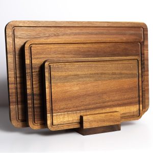 Acacia Wood Cutting Board Set with Stand, 3-Piece Board Set