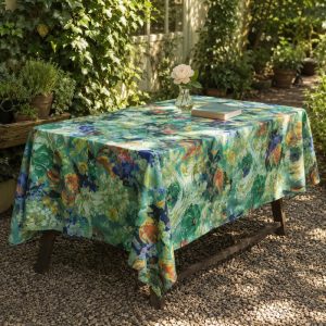 French-Style Floral Tablecloth with Botanical Oil-Painting-Inspired Print