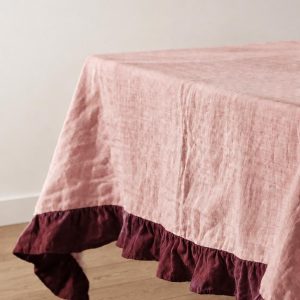 European-Style Linen Tablecloth with Ruffles, Dual-Color Flax Table Cover