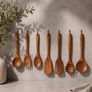 7-Piece Wooden Cooking Utensil Set with Spatulas, Spoons and Fork