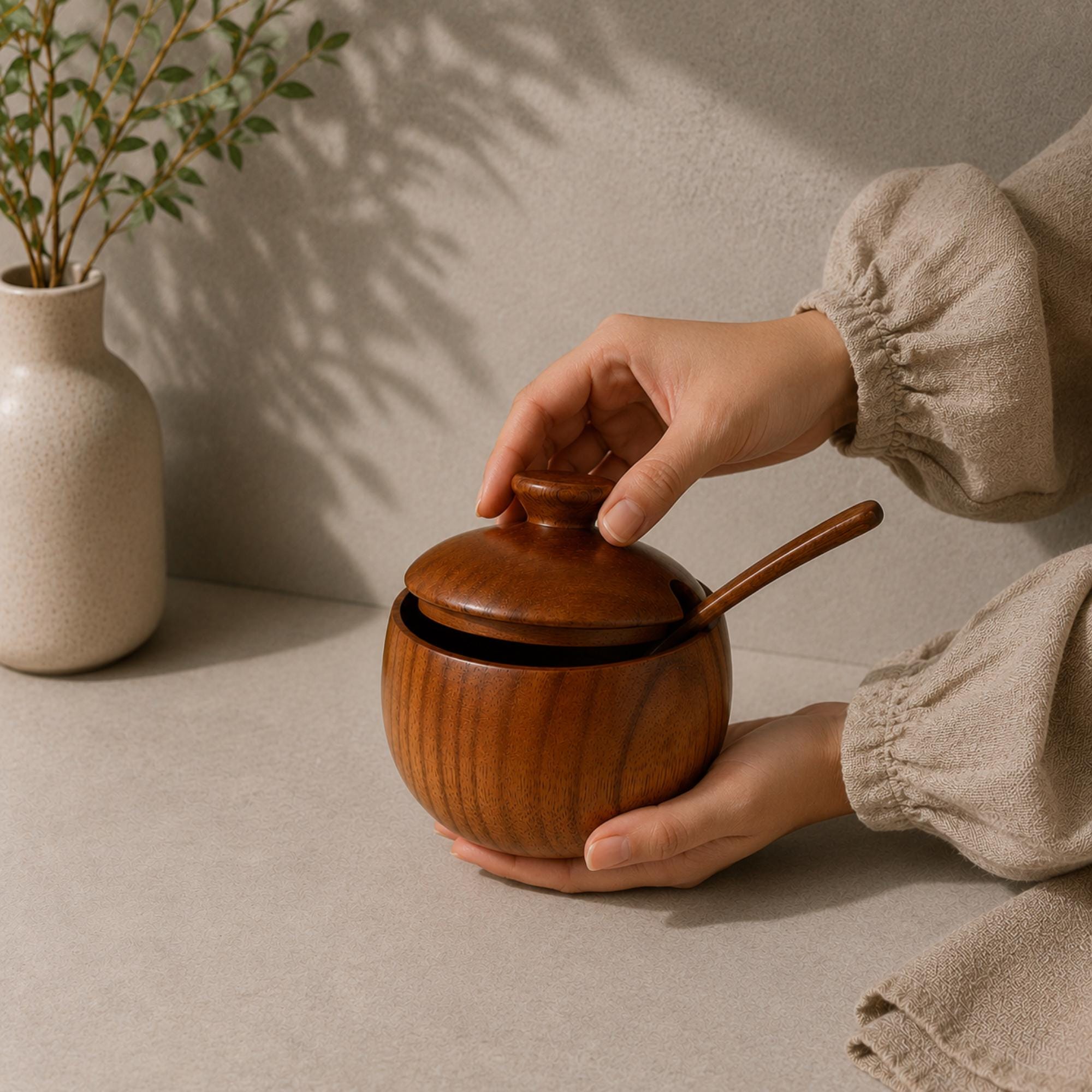 Wooden Seasoning Jar with Spoon - Image 8