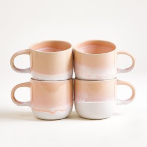 Large Apricot Ceramic Mug Set of Four