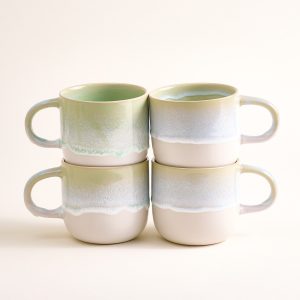 Large Simple Mint Ceramic Mug Set of Four