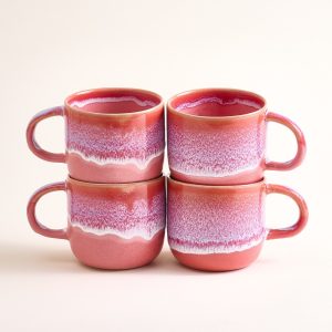 Large Red Ceramic Mug Set of Four