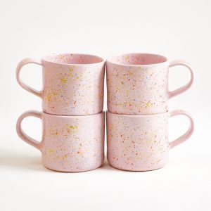 Large Speckled Pink Ceramic Mug Set of Four
